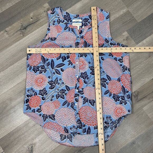 Cynthia Rowley Floral Linen Sleeveless Shirt Button Front Blue Coral Red Large - Picture 9 of 10